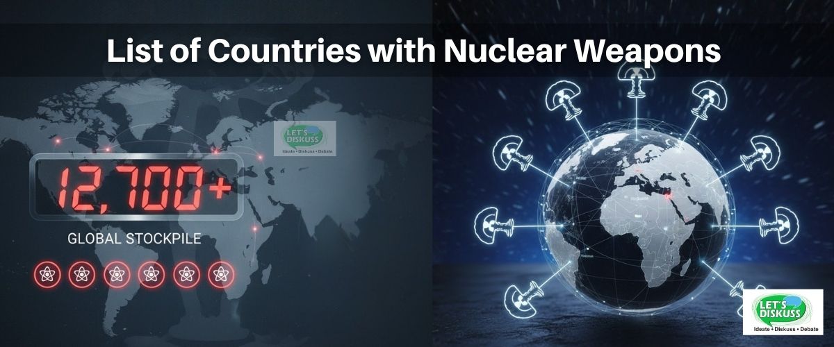 Global map showing the list of countries with nuclear weapons and their total stockpile count in 2025 for world defense analysis.