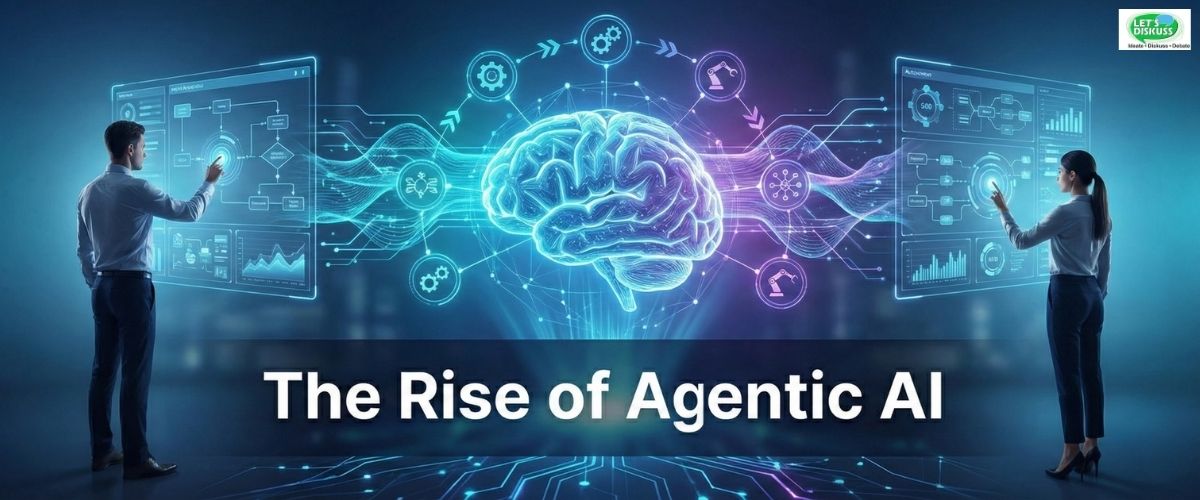 Graphic illustrating Agentic AI autonomously managing tasks and transforming modern work