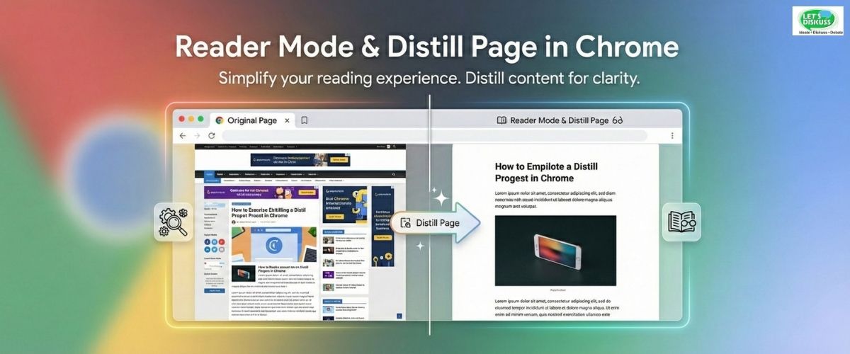 Chrome Reader Mode and Distill Page features displayed on a browser window to show cleaner, simplified webpage content.